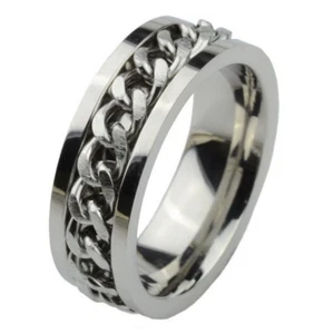 New Men Women 316L Stainless Steel Chain Center Spinner Ring 8mm Band Size 7-13 - Picture 1 of 3