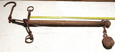 ANCIENNE BALANCE ROMAINE   GRAND FLEAU EN BOIS 76 cm  18 ème - Photo 1/4