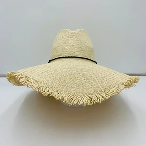 Sombrero para el sol Lauren Ralph Lauren borde deshilachado borla ancha para mujer beige nuevo - Imagen 1 de 7