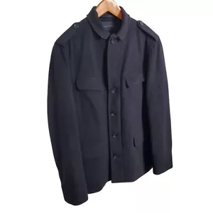 Banana Republic Mens Sz L Coat Wool Cashmere Blend Double Pocket Military Black - Picture 1 of 10