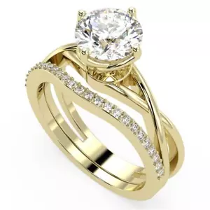 Bridal Engagement Ring Set I2 H 1.07 Ct Round Cut Diamond 14K Yellow Gold RS 7 - Picture 1 of 5