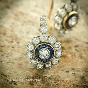 14K 2-Tone Gold Over 3CT Round Lab Created Diamond Vintage Floral Drop Earrings - Picture 1 of 4