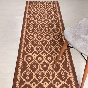Custom Length Stair Hallway  Runner Rug Non Slip Backing, Trellis Brown - Picture 1 of 7