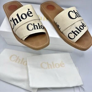 Sandalias planas Chloe Woody Logo blancas talla 8 - Imagen 1 de 13
