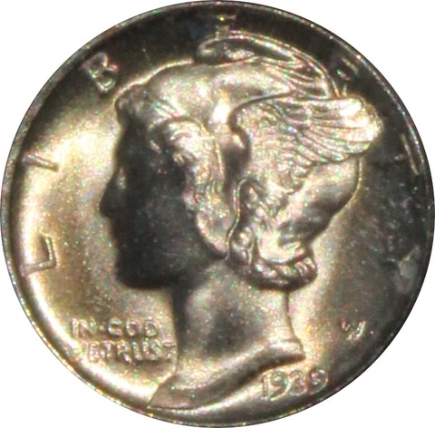 1939-D MS65FB Mercury Dime, PCGS 9178506, OGH Cover