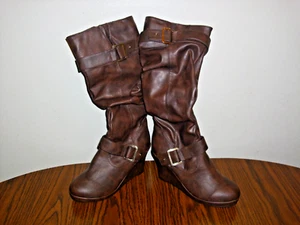 Forever Boots Womens Shoe Size 7.5 Mid-Calf/Slouched/Wedge Heel/zip-up/Brown-New - Picture 1 of 6
