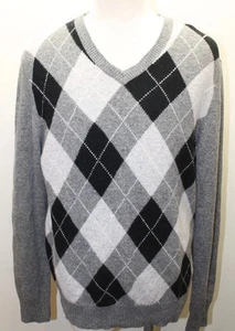 Joe Fresh Men Sweater Gray V-Neck Wool Blend Sz XL Argyle Long Sleeve - Picture 1 of 8