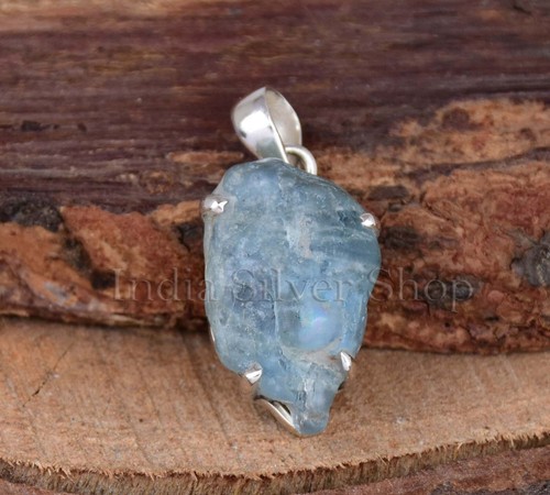 VETEMENTS Ciondolo in acquamarina naturale grezzo argento sterling 925 per il suo regalo per lei