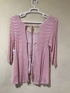 Volcom Women Set Free Stripe Nautical Tie Back Long Sleeve Tee Top Sz M a1 NWT - Picture 1 of 7