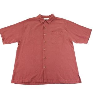 Tommy Bahama Shirt Mens X Large Red Waffle Texture Hawaiian Wood Button Silk - Picture 1 of 10