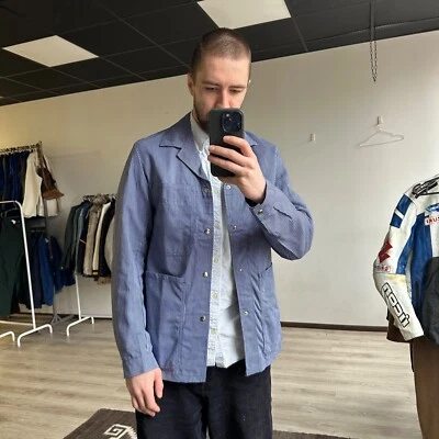 Винтажная французская немецкая рабочая одежда синяя в полоску универсальная куртка на кнопках размер M - Изображение 1 из 4