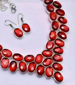 Cherry Red Rainbow Fire Topaz Handmade Big Necklace+Earring Jewelry 118 Gms - Picture 1 of 4
