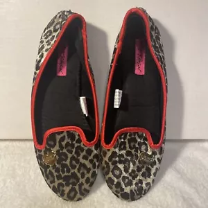 BETSEY JOHNSON BROWN/TAN/RED LEOPARD FAUX FUR SLIPPER SHOES LADIES SZ M 7-8 EXC - Picture 1 of 9