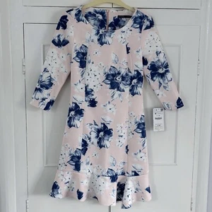 Zara Floral Alexis Dress Size UK M Rose Pink Blue White Neoprene With Ruffle New - Picture 1 of 9