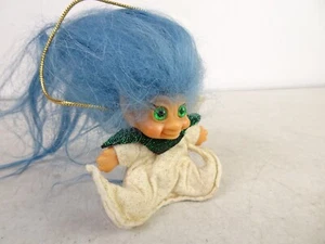 Vintage Rarität sitzender DAM Pixie Troll Scandia Elfe blaue Haare Hut Ornament Roy Des Fla - Bild 1 von 5