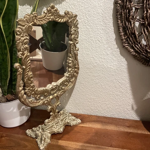 Vintage MCM  Ornate Brass/Bronze Tilting Vanity Mirror - standing table mirror Cover