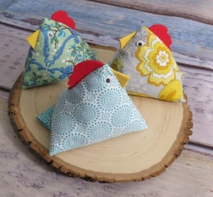Chicken Pincushions, Novelty Fabric Pin Cushion, Ground Walnut Shell stuffing - Picture 1 of 7