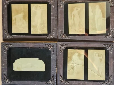 * Juego de 4 firmados O L D con 7 imágenes vintage de mujeres desnudas / enmarcadas ** L00K ** Foto 1 de 4