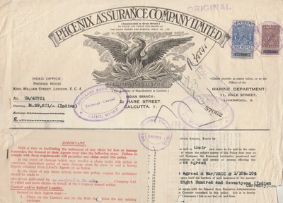 INDIA-ENGLAND Old Rare Maritime Insurance Policy Tied 1 R & 4A -Port Said 1956 - Image 1 of 2