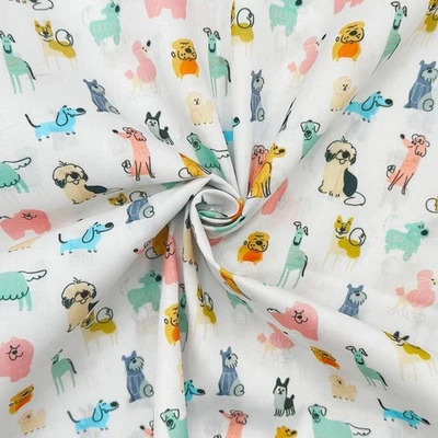 SCRIBBLE DOGS Polycotton Fabric Digitally Printed - 3 metre length - Image 1 of 3