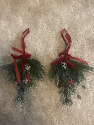 Set Of 2 Evergreen With Red Velvet Ribbon  18-1/2” Long - Image 1 of 4