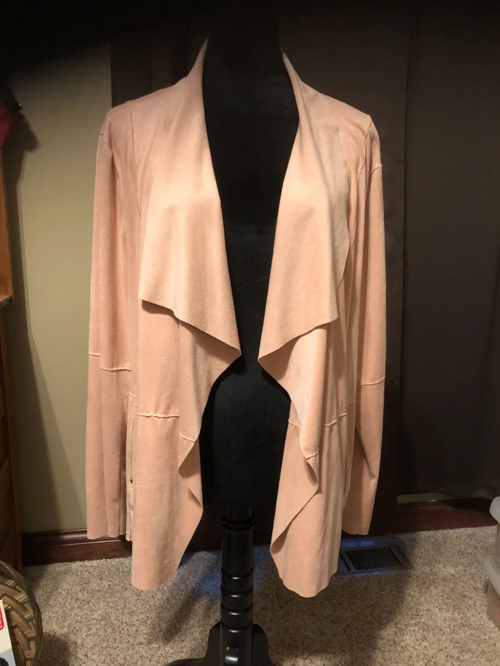 The Limited Women's Size 3X Open Front Faux Suede Cardigan Blazer "HOLIDAY" Pink - Image 1 of 4