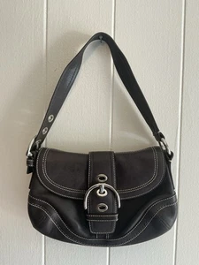 A Rare Vintage Y2K Beautiful Coach Black Leather Shoulder Handbag - Picture 1 of 5