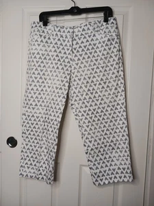 Women's Zack & Rachel size 12 capri crop pants white with gray hearts pockets Y2 - Picture 1 of 11