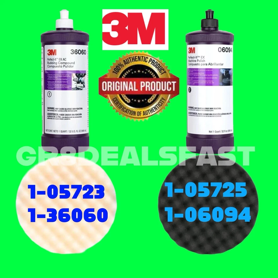 3M 4-PIECE BUFFING KIT Compounding & Polishing Bundle 05725 05723 36060 06094 - Image 1 of 1