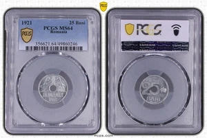 ROMANIA 25 BANI UNC COIN 1921 YEAR KM#44 FERDINAND I PCGS GRADING MS64 - Picture 1 of 3