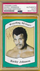 ROCKY JOHNSON 1983 WRESTLING ALL STARS SIGNED ROOKIE CARD RC PSA DNA AUTO AUTH - Picture 1 of 2