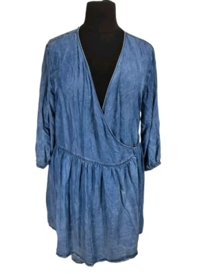 City Chic Women Dress Pared Back Plus Size 20 Blue Chambray Real Wrap 3/4 SL 105 - Image 1 of 4