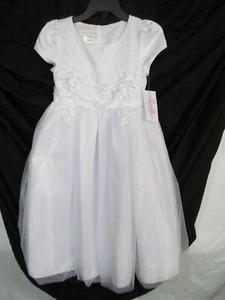 NWT BONNIE JEAN FORMAL OCCASSION DRESS size Girls 8, WHITE W/ LACE APPLIQUE - Picture 1 of 14