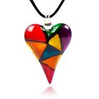 Hand Blown Murano MultiColored Mosaic Design Heart Pendant Necklace for WomenRed