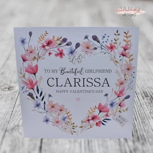 Personalised Valentine's Day Card Wife Girlfriend Partner Fiancee Floral Heart - Picture 1 of 8