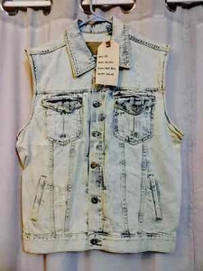 Y2K Vintage NWT Escapism Vest Mens XL Distressed Premium Denim Streetwear - Picture 1 of 9