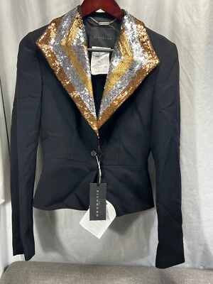 NWT John Richmond women’s black Wool Blend blazer sequins lapels Italy - Image 1 of 4