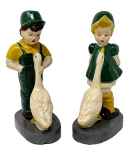 Dutch Boy Girl Duck Swan Figurine Plaster Country Garden Art Statue Hummel Style - Picture 1 of 10