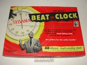 Juego de mesa vintage CBS Beat The Clock 1954 Lowell Toys casi completo sin globos - Imagen 1 de 3