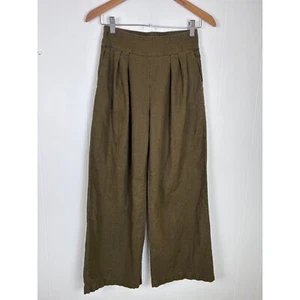 Pantaloni plissettati Abercrombie & Fitch misto lino gamba larga verde oliva XS vita alta - Foto 1 di 12
