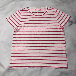 J Crew Girlfriend Tee Shirt T Womens Size Large Pink White Striped S/S - Picture 1 of 4