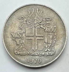 1970 Iceland 10 Kronur Coin - Free Shipping - Picture 1 of 4