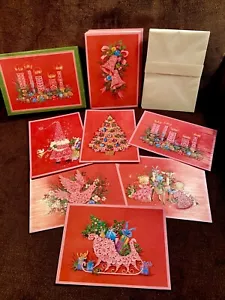 NIB VINTAGE QUALITY CREST SATIN CHRISTMAS GREETING CARDS Groovy Mod Hot Pink - Picture 1 of 7