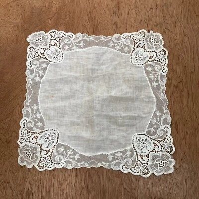 Pañuelo de encaje de lino 10 x 10 blanco bordado transparente COTTAGECORE CAMPESINO Foto 1 de 4