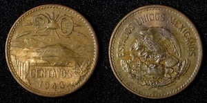 Mexico ESTADOS UNIDOS MEXICANOS Bronze 1943 20 Centavos KM# 439 (27 594) - Picture 1 of 3