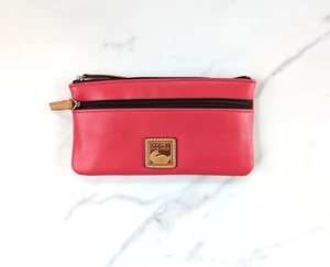 DOONEY & BOURKE Lipstick Red Leather Double Zip Wallet Pouch - Picture 1 of 8