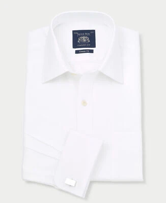 Savile Row Company Men's Classic Fit White Textured Coton Formal Dress Shirts - Image 1 of 4