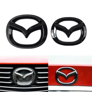 Front Grill Emblem Rear Trunk Emblem Badge for Mazda 3 Axela 2020-21 Gloss Black - Foto 1 di 5