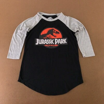 Jurassic Park Women's Size Small Black Gray 3/4 Raglan Sleeve Graphic Tee - Image 1 of 4