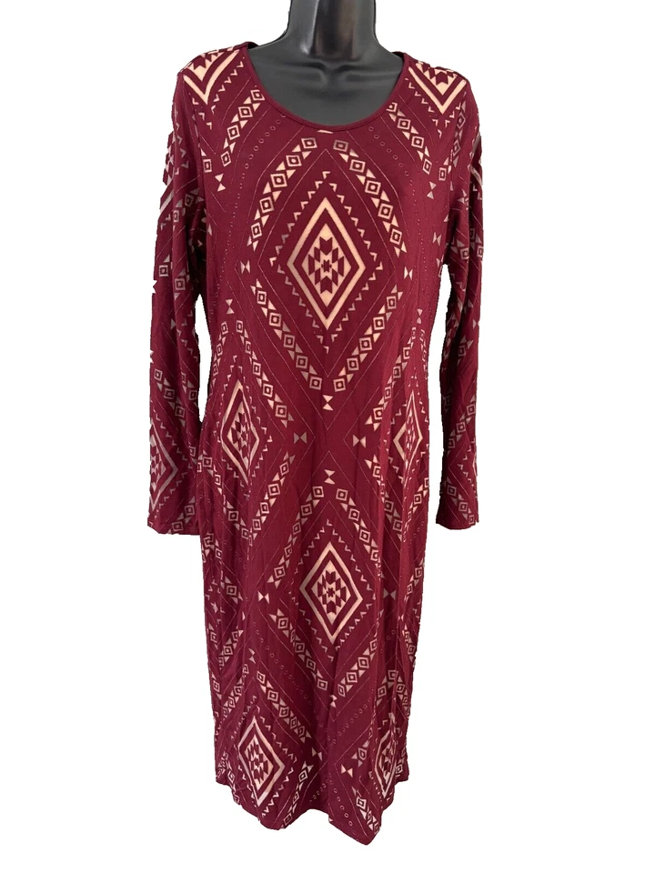 Vestido midi ceñido al cuerpo forrado borgoña manga larga Ashro para mujer talla mediana Foto 1 de 4